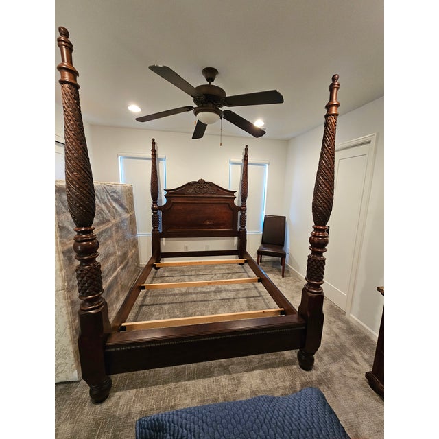 Bernhardt traditional style four poster bed in a queen size. Rich, dark cherry finish. Solid wood. At posting, I have the...