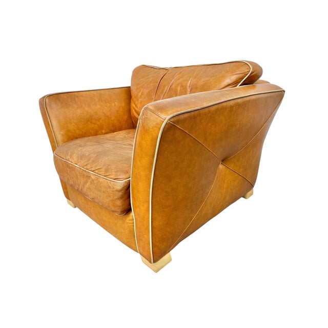 Sink into exceptional comfort with this oversized Ralph Lauren leather club chair and matching ottoman, a custom-order...