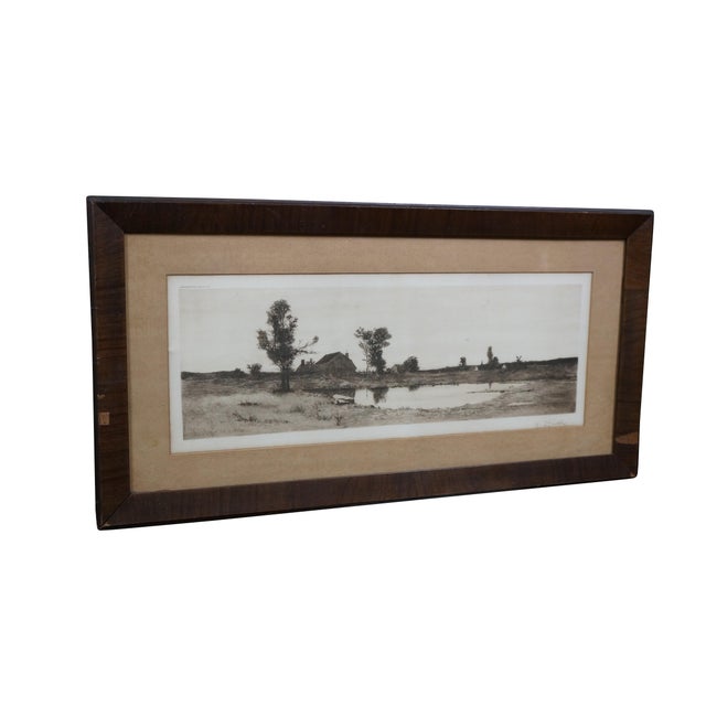 Victorian Antique Edward Loyal Field Signed Farmhouse Pond Windmill Landscape Etching 29" For Sale - Image 3 of 14