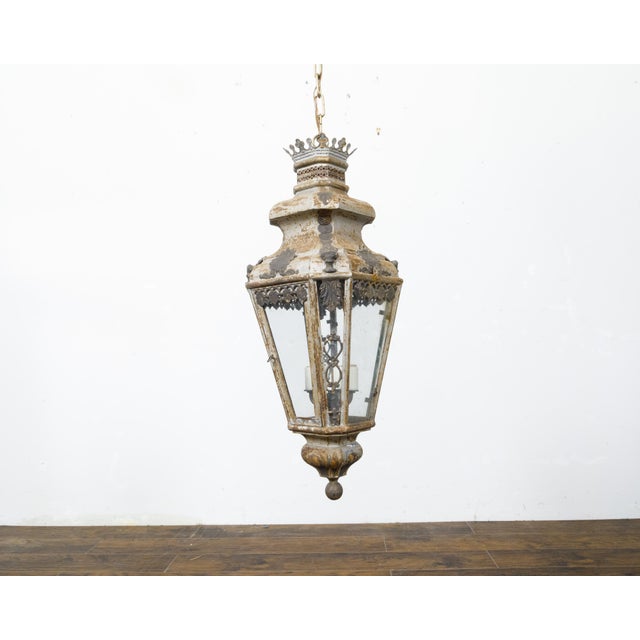 19th Century Italian Tôle Four-Light Lantern with Palmette Motifs, USA Wired For Sale - Image 4 of 12