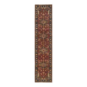 2010s Rust Red, Hand Knotted Antiqued Sarouk Re-Creation, Natural Dyes Densely Woven, 100% Wool, Runner Oriental Rug