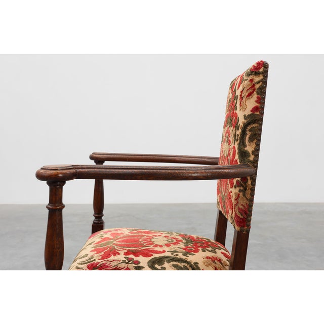 Antique Oak Louis XIII Chair with Floral Upholstery, France, 1890 For Sale - Image 9 of 15