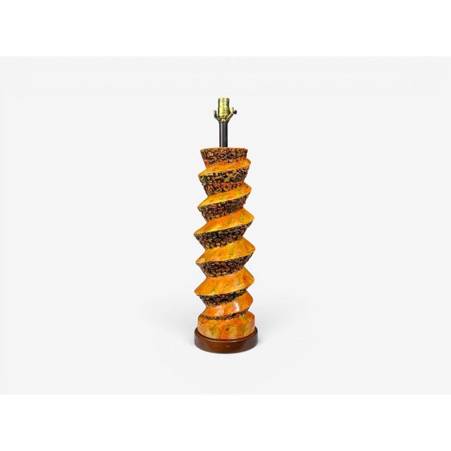 1960s American Modern, Large Table Lamp, Orange Ceramic, Walnut For Sale In New York - Image 6 of 9