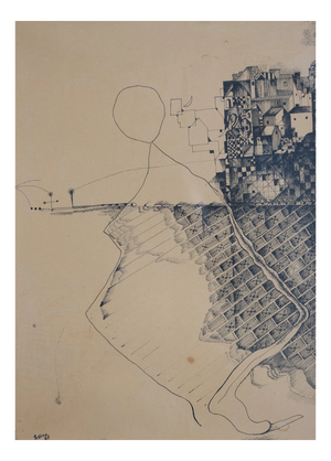 Surreal Architectural Composition, Pen and Ink Drawing, 20th Century