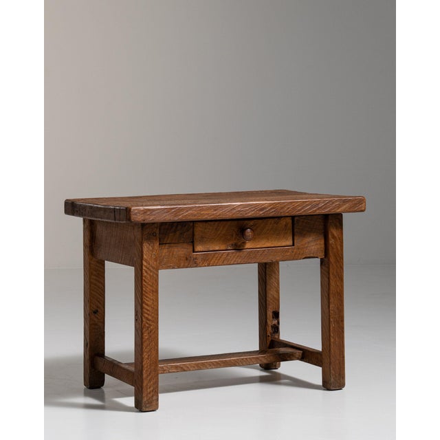 1970-1979 France Honey Oak Single-Drawer Side Table For Sale - Image 9 of 11