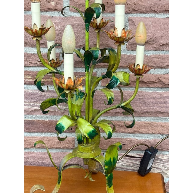 Olive Vintage Italian Florentine Metal Table Lamp, 1960s For Sale - Image 8 of 12