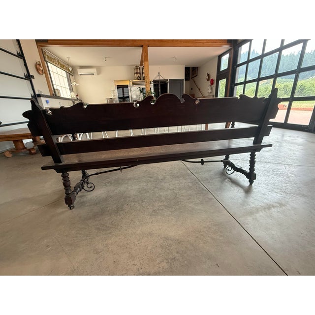 Antique Spanish Renaissance Revival Wood Hall Bench For Sale - Image 11 of 12