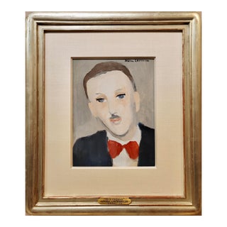 Marie Laurencin -Portrait of a Man With a Red Bow Tie-1940s Oil Painting For Sale