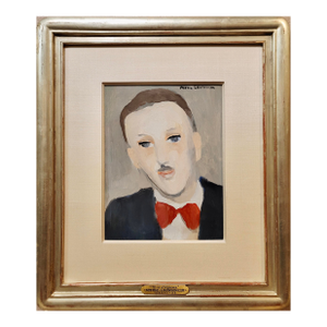 Marie Laurencin -Portrait of a Man With a Red Bow Tie-1940s Oil Painting