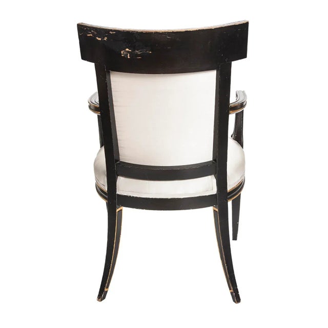 Early 19th Century Italian Regency Style Ebony & Gilt Armchairs in European Silk - a Pair For Sale - Image 9 of 13