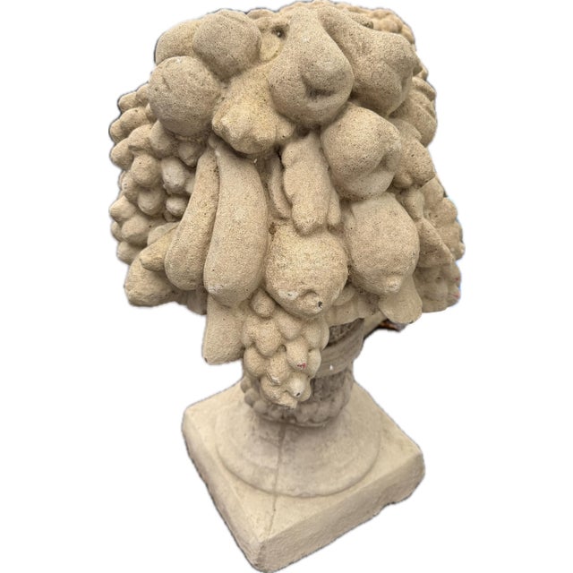 Oyster Gray 1960s Pair of Concrete Garden Fruit Baskets/ Statues/Urns/ Pillar Finials For Sale - Image 8 of 9