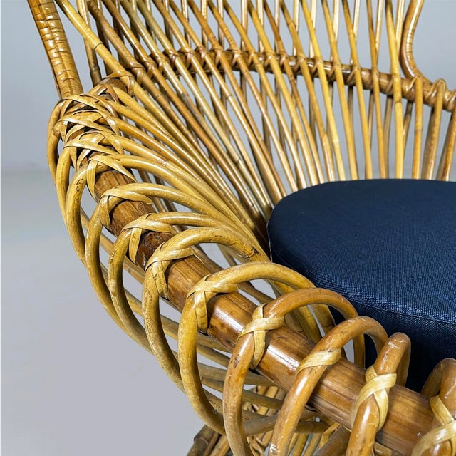 Mid-Century Modern Italian Armchair in Rattan and Fabric, 1960s For Sale - Image 15 of 18