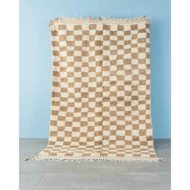 Postmodern Coffee Check Berber Rug For Sale - Image 3 of 10