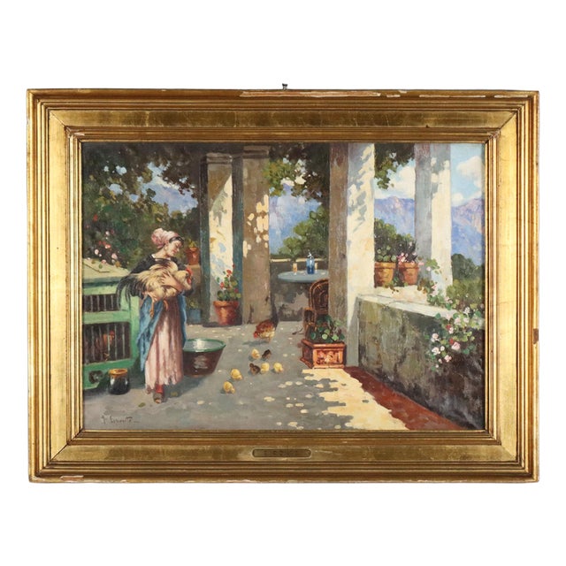 G. Esposito, Painting with Scene on the Veranda, Oil on Canvas For Sale