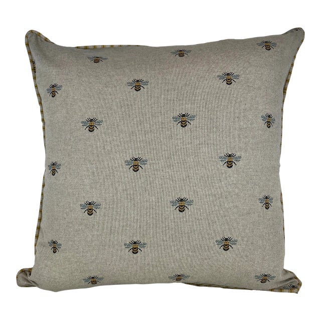 20" Square Decorative Throw Pillow Featuring a Pattern Made Up of Stately Bees in Flight - Made in the U K For Sale
