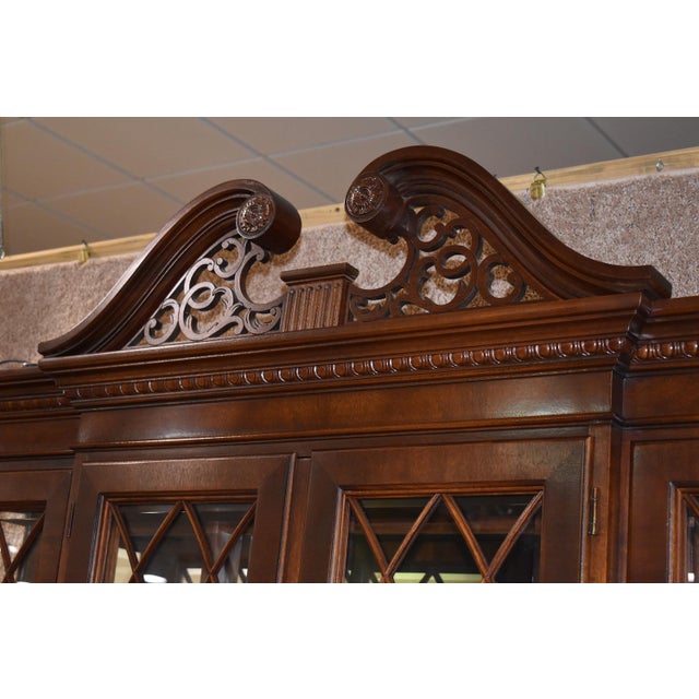 1980s Traditional Ethan Allen Lighted Two Piece Inlaid Mahogany China