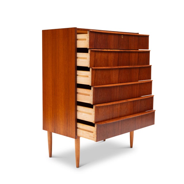 Vintage Danish Mid-Century Six-Drawer Teak Tallboy Dresser 1960s For Sale - Image 4 of 6