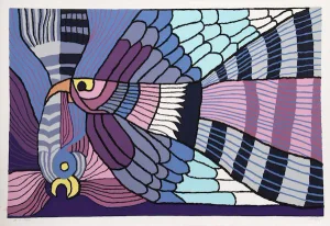 Victor Delfin, "Purple Fighting Cocks," Serigraph