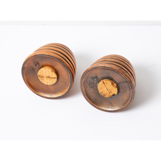Mid-Century Modern Art Deco Jennings Brothers Beehive Copper Salt and Pepper Shakers For Sale - Image 3 of 5