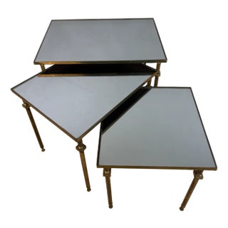 French Brass Nesting Tables, 1960s, Set of 3 For Sale