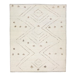 Modern Moroccan Style Handmade Beige Wool Rug With Tribal Motif by Apadana For Sale
