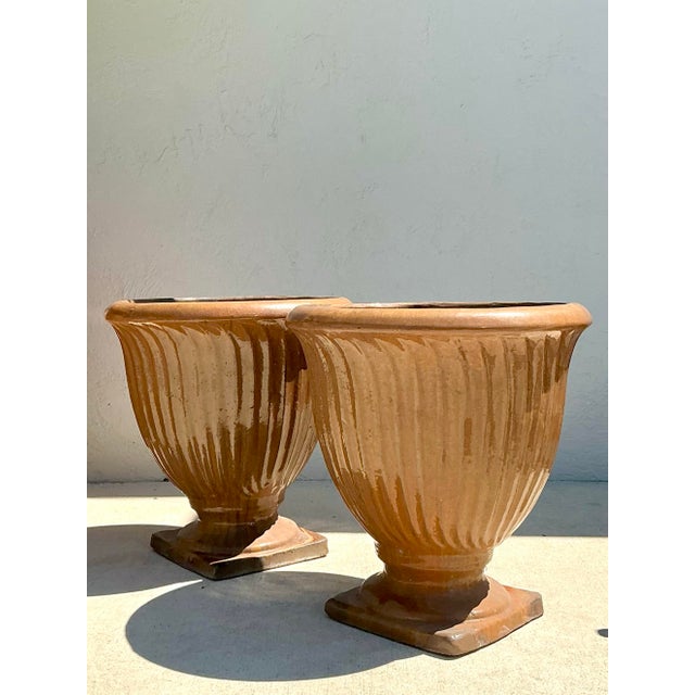 Vintage Glazed Terracotta Planters - A Pair For Sale - Image 9 of 12