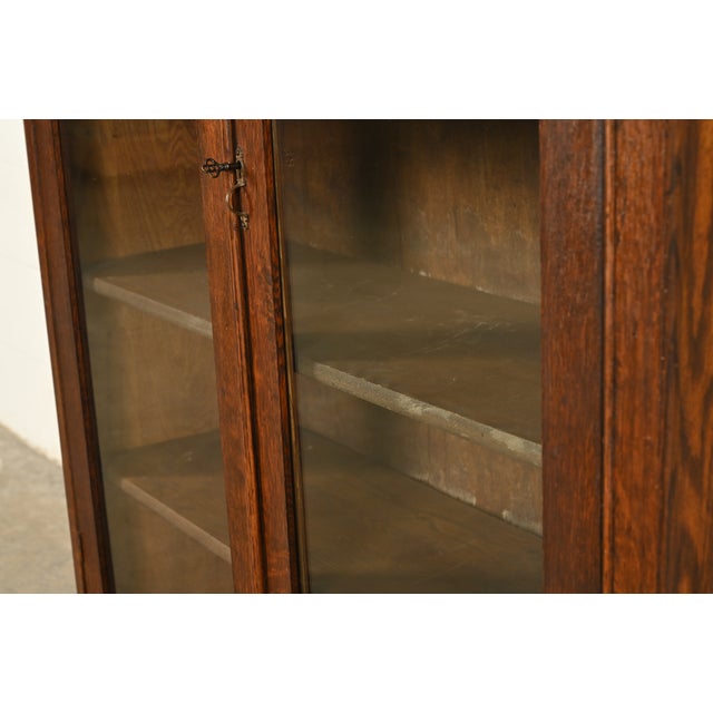 Antique Mission Oak Arts & Crafts Glass Front Bookcase Cabinet by Larkin Co., Circa 1910 For Sale - Image 9 of 15