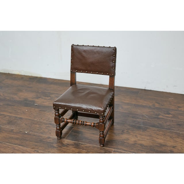 Wood English 1880s Child's Chair with Turned Legs and Oil Cloth Upholstery For Sale - Image 7 of 12