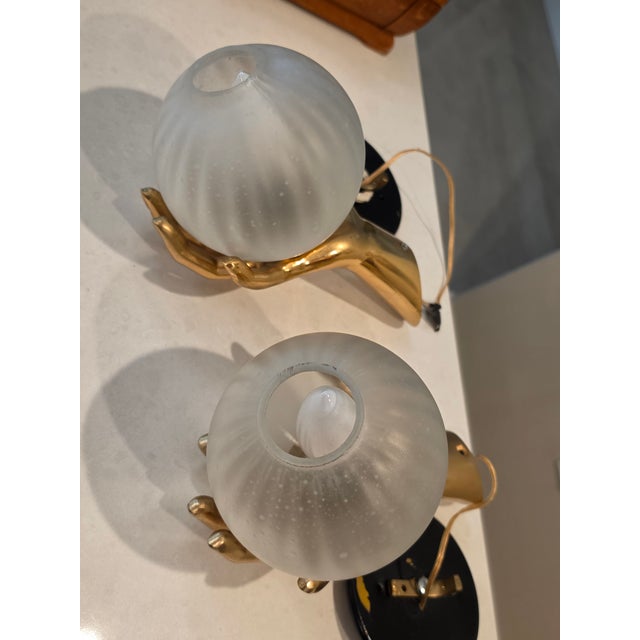1970s Vintage Maison Arlus Gold Bronze Hand Held Globe Sconces - a Pair For Sale - Image 5 of 7