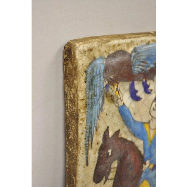 Ceramic Antique Persian Iznik Qajar Style Ceramic Pottery Tile Brown Phoenix Bird C4 For Sale - Image 7 of 11