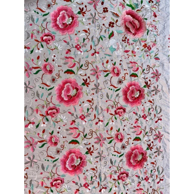 Square Silk Embroidered Manila Piano Shawl For Sale - Image 4 of 15