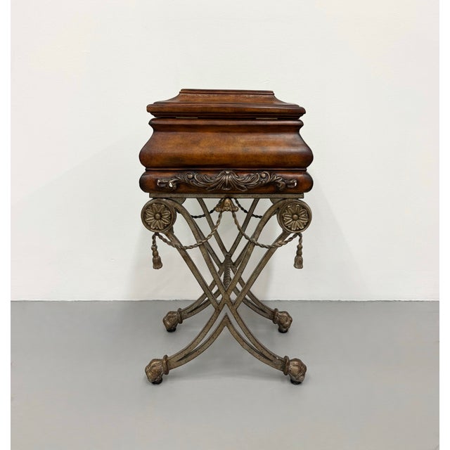 Wood Vintage Ornate Neoclassical Wood and Metal Sewing Box For Sale - Image 7 of 7