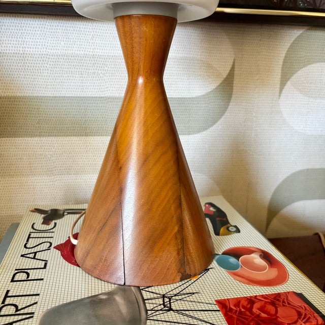 Mid Century Conical Wood and Glass Table Lamps - Set of 2 For Sale - Image 9 of 17