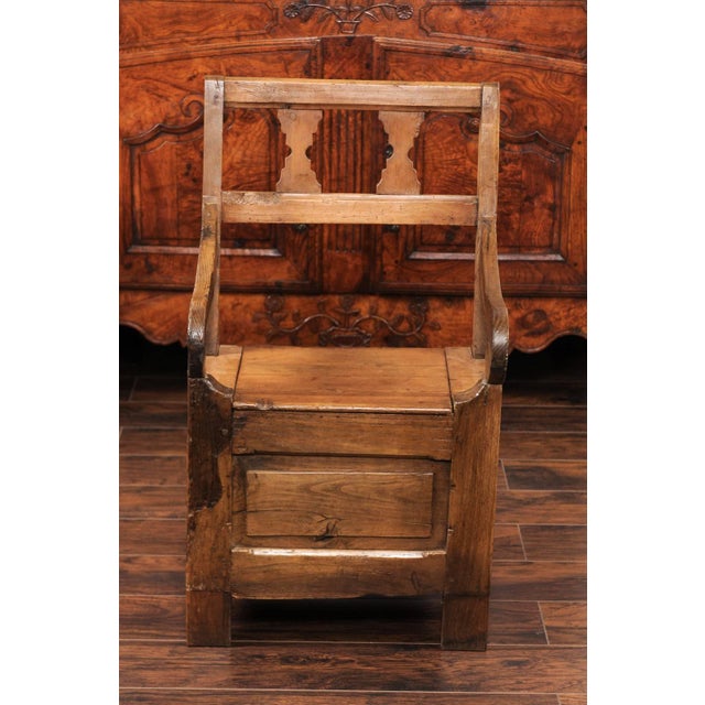 English Country Pine Chair circa 1800 with Scrolled Arms and Lift-Top Seat For Sale - Image 10 of 12