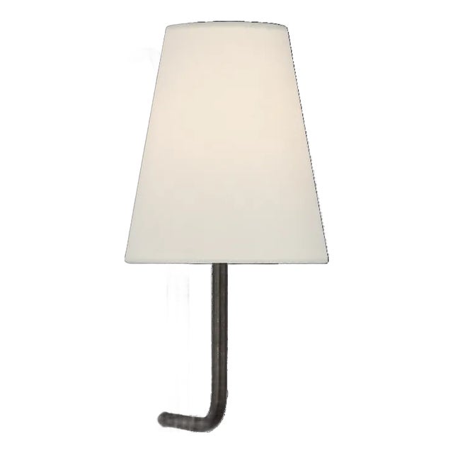 Amber Lewis for Visual Comfort Signature Rui Sconce in Aged Iron with Linen Shade For Sale