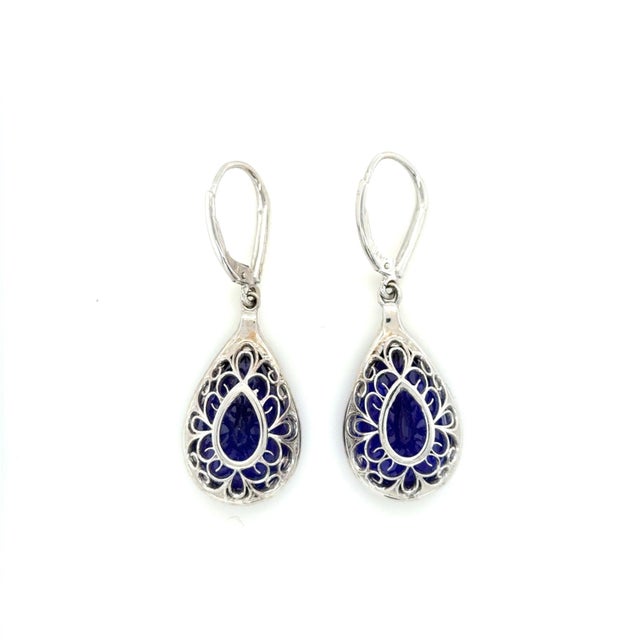 Contemporary Late 20th Century 25.35 Carat Tanzanite and Diamond Drop Earrings, 14k White Gold, Pair For Sale - Image 3 of 4