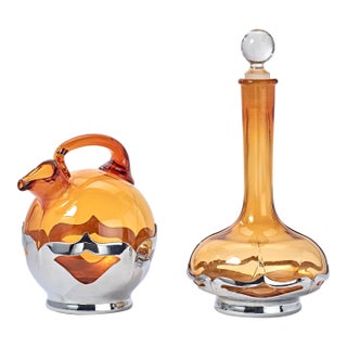 Pair of 1930's Krome Kraft Decanters - Orange - By Farber Bros For Sale