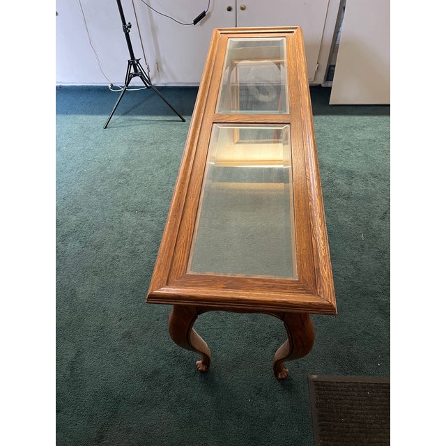 1970s 1970s Pennsylvania House Queen Anne Oak Glass Coffee Table Carved Vintage For Sale - Image 5 of 8