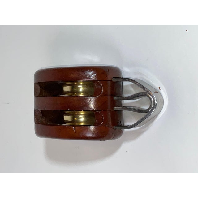 Double Sheave Varnished Wood Nautical Pulley Block For Sale In Boston - Image 6 of 8