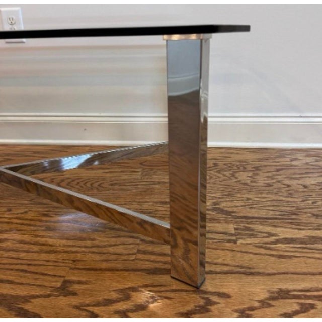 1970s Vintage MCM Chrome & Glass X-Base Coffee Table - 50" For Sale - Image 5 of 6