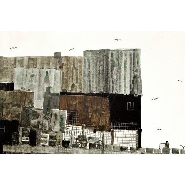 Abstract Mid-Century Modern Painting of Tiburon Wharf, Signed, 1970, Acrylic by Albert Anderson Clymer For Sale - Image 3 of 4