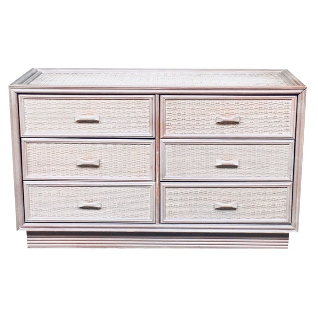 Washed Rattan Chest of Drawers, 1980s For Sale