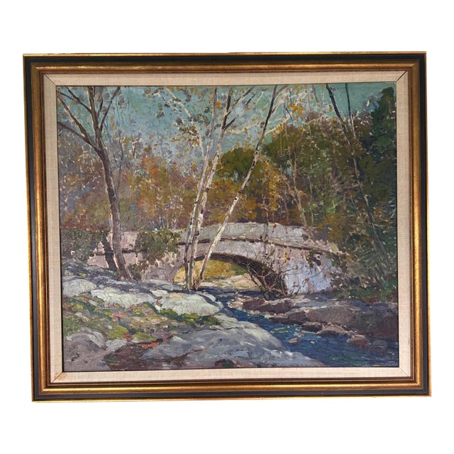 Anthony Thieme "Bridge in Autumn" Oil Painting For Sale