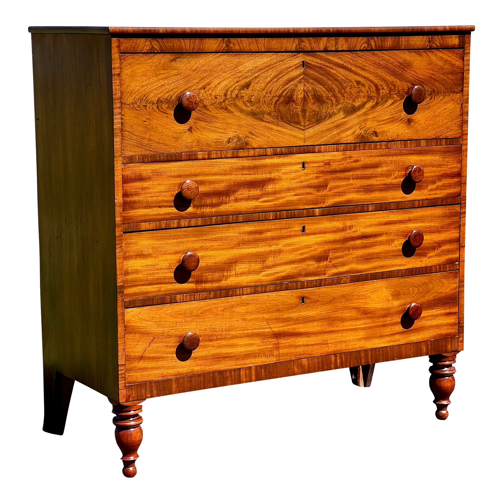 1920s Antique Sheraton Four Drawer Flame Mahogany Chest With Graduated ...