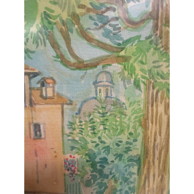 Traditional Italian Village Landscape Pastel in Decorative Green and Gilt Frame For Sale - Image 3 of 9