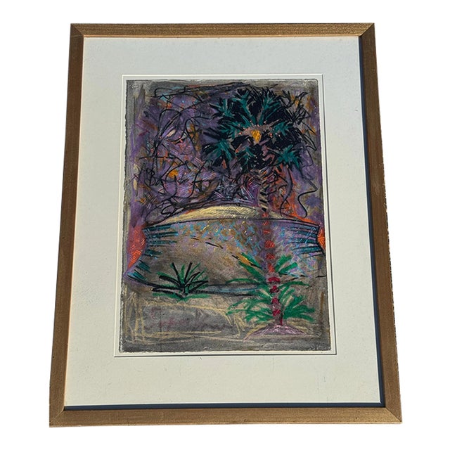 Vintage Abstract Expressionistic Palm Tree Painting For Sale