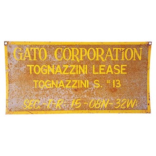 1950s Vintage Heavy Metal Gato Corporation Oil Well Sign For Sale