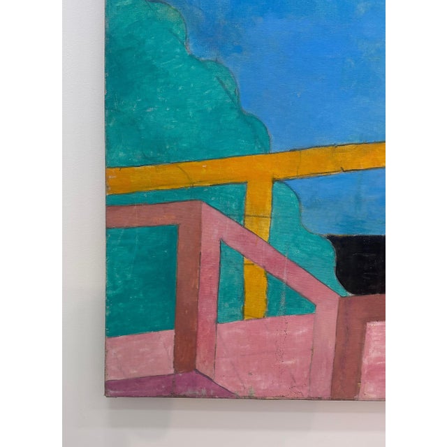 Blue 1970s Monumental Michael Decain Abstract Landscape Painting, Hockney Style For Sale - Image 8 of 14