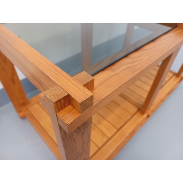 Wood Vintage Rectangular Coffee Table in Pine and Smoked Glass, 1970s For Sale - Image 7 of 13