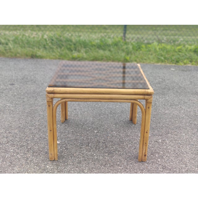 Brown Vintage Boho Bamboo Rattan Table Set- Set of Three For Sale - Image 8 of 12